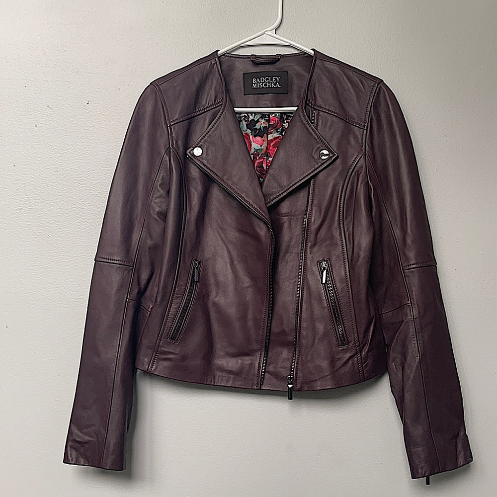 Badgley Mischka asymmetrical genuineleather jacket